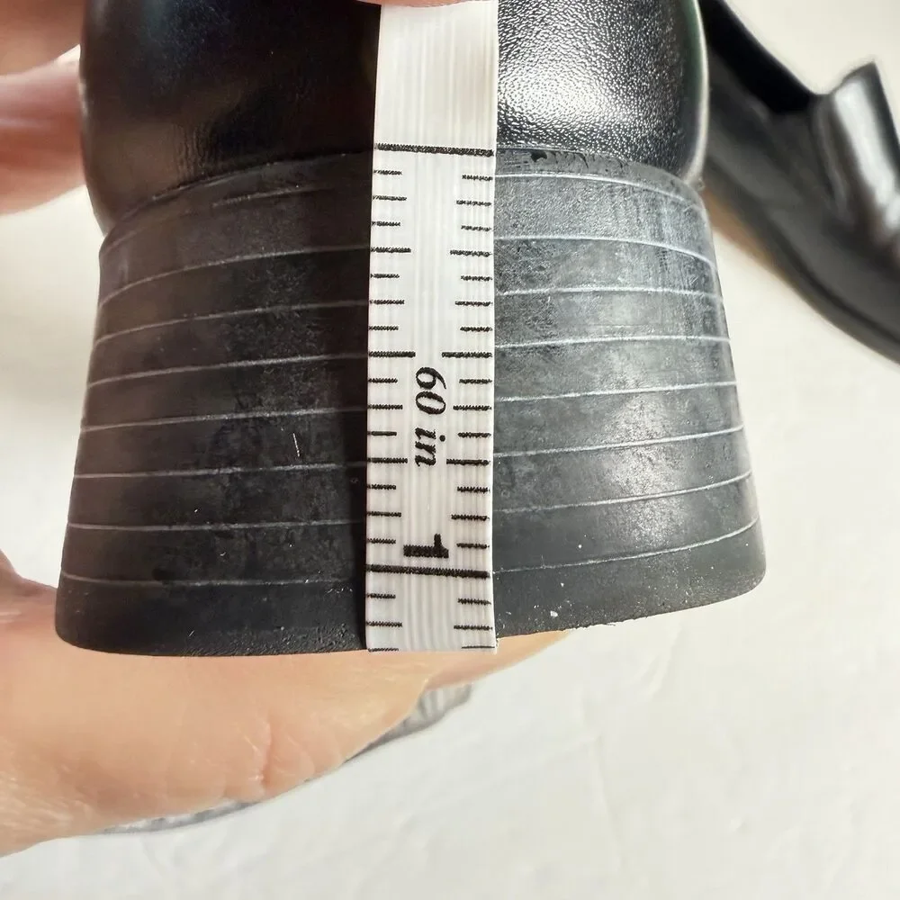 Munro American Black Leather Slip On Comfort Heels Shoes Womens 8N Narrow USA